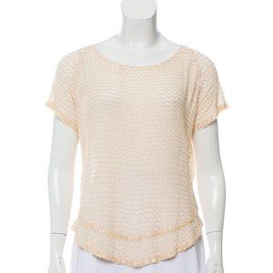PARKER cream beaded short sleeve open back top S